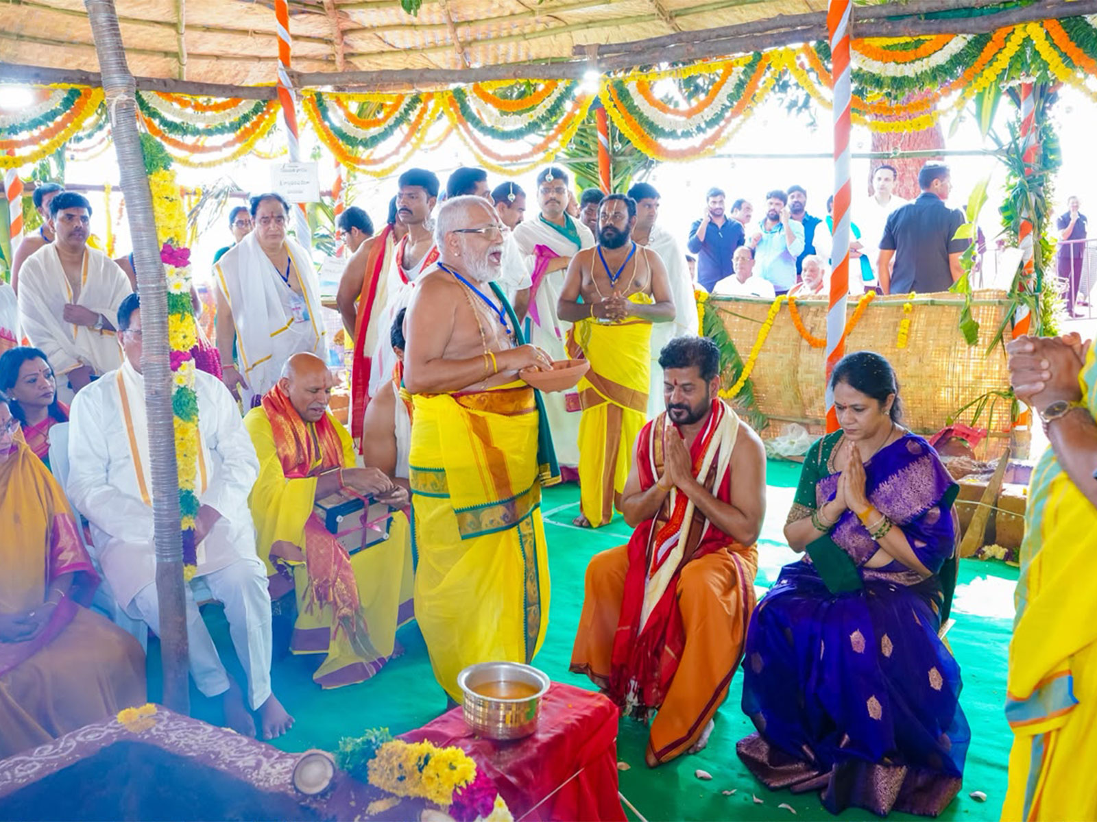 Revanth Reddy and his wife perform 'Maha Varuna Yagam' (Photo/Telangana CMO) Revanth Reddy and his wife perform 'Maha Varuna Yagam' (Photo/Telangana CMO)