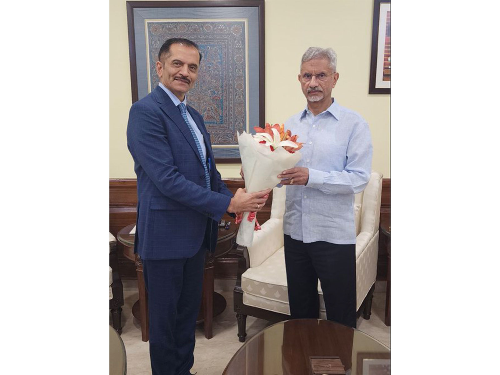 External Affairs Minister S Jaishankar meets Bimal N Patel after his election as a Judge of the International Tribunal for the Law of the Sea (ITLOS). (Photo: X/@DrSJaishankar)