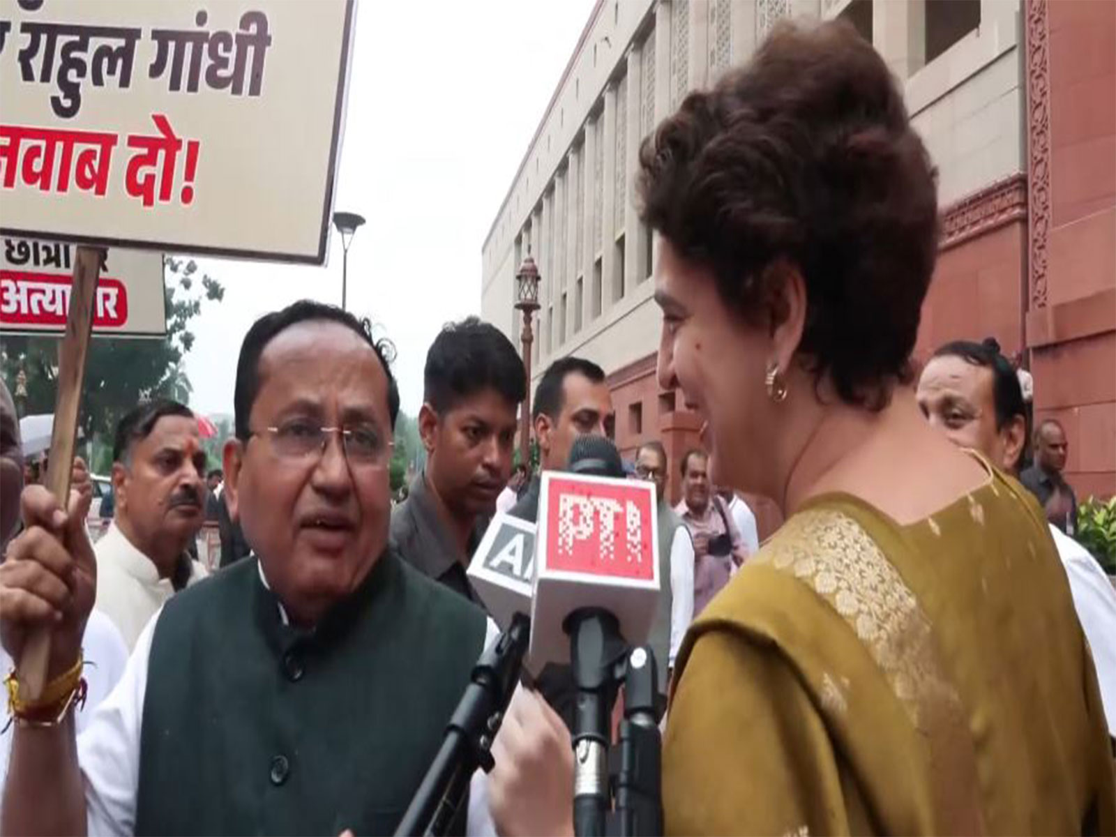 Congress MP Priyanka Gandhi at Parliament during NDA protest (Photo: ANI) Congress MP Priyanka Gandhi at Parliament during NDA protest (Photo: ANI)