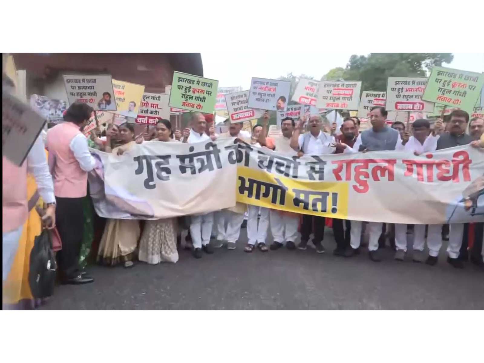 NDA MPs protest in Delhi, targeting the Opposition over Parliament disruptions and the Jharkhand student protests (PhotoANI)