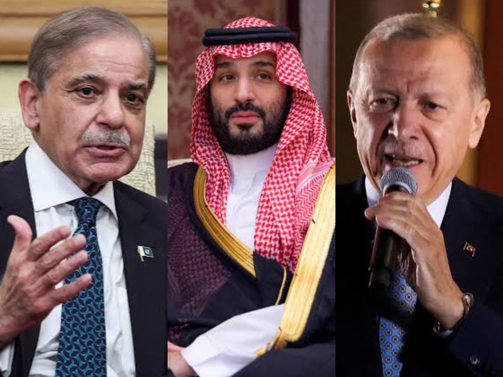 Pakistan Prime Minister Shehbaz Sharif, Saudi Crown Prince Mohammed bin Salman and Turkish President Recep Tayyip Erdogan (LtoR) (File Photo/Reuters) Pakistan Prime Minister Shehbaz Sharif, Saudi Crown Prince Mohammed bin Salman and Turkish President Recep Tayyip Erdogan (LtoR) (File Photo/Reuters)
