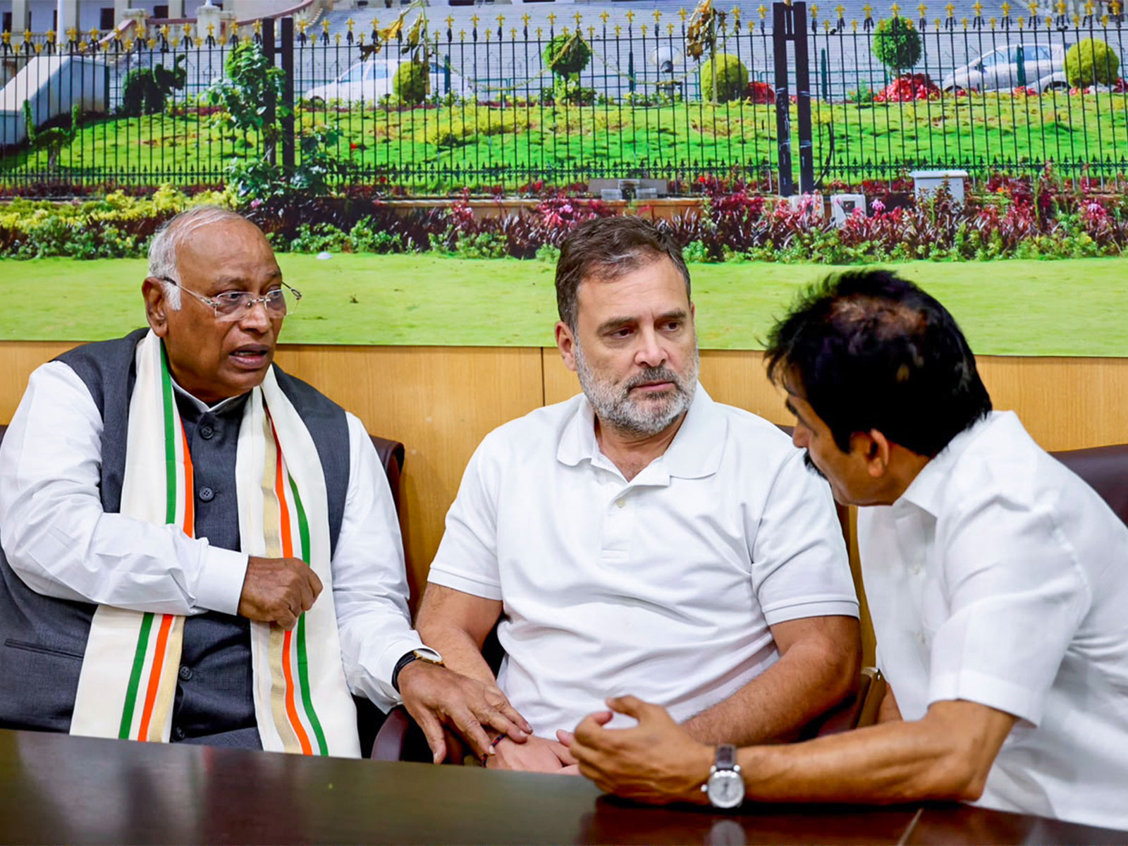 LoP Lok Sabha Rahul Gandhi, Congress president Mallikarjun Kharge, and party general secretary (Organization) KC Venugopal (File Photo/ANI)