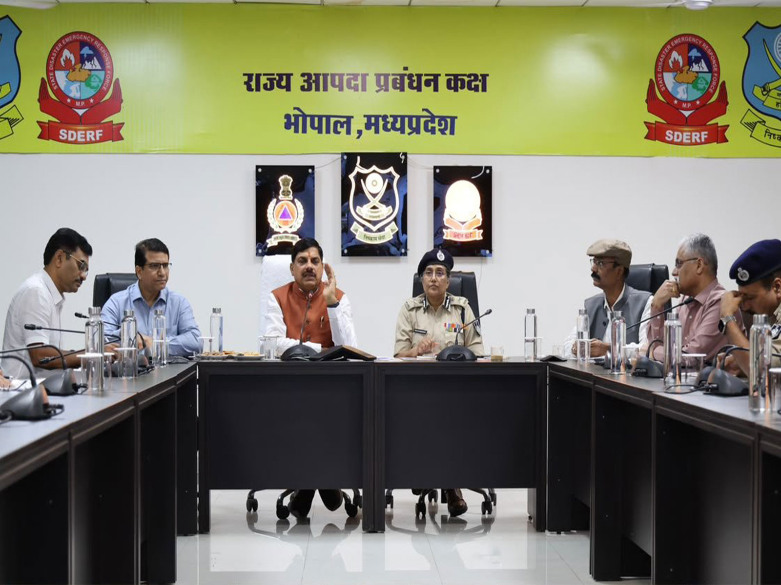MP CM Mohan Yadav reviews rain-hit districts from SDERF office in Bhopal (Photo/ X @CMMadhyaPradesh)