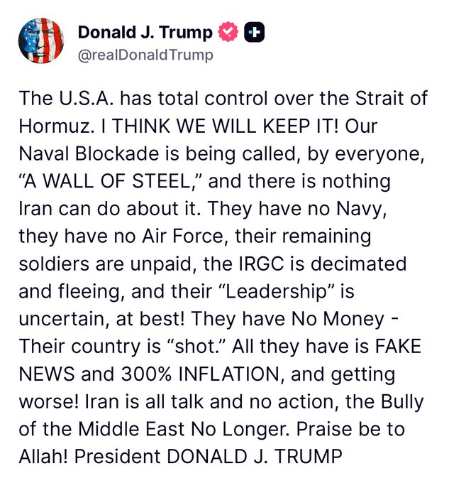 “US has total control over Strait of Hormuz”: Trump says Iran can&hellip;