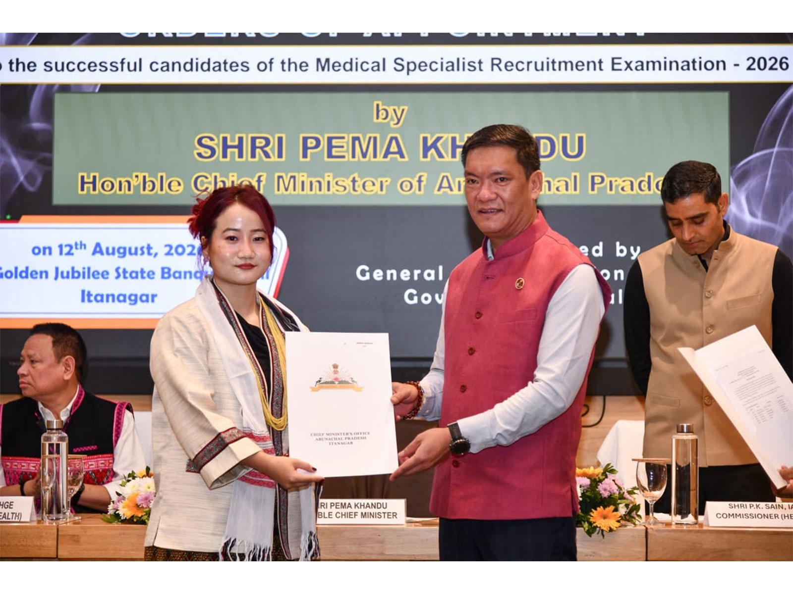 Arunachal Pradesh Chief Minister Pema Khandu presenting appointment order (Photo/ANI)