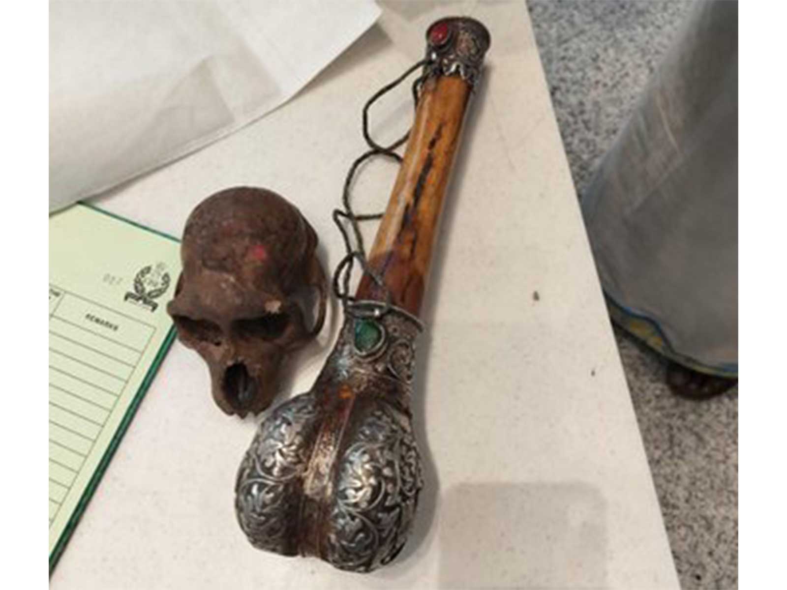 Suspected monkey skull recovered from passenger’s hand baggage at IGI Airport.  (Photo: @CISFHQrs / X)