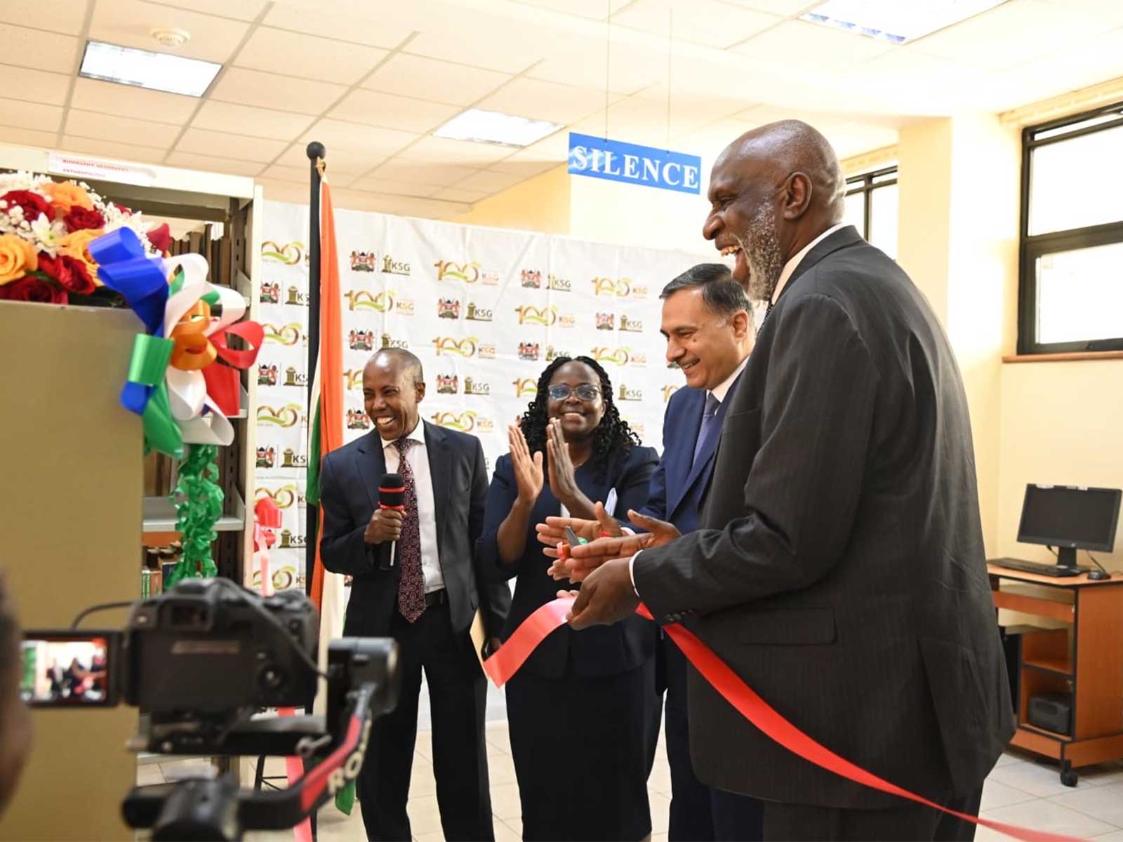 Indian High Commissioner to Kenya Adarsh Swaika inaugurates India Corner at Kenya School of Government library in Nairobi. (Photo: X/@IndiainKenya)