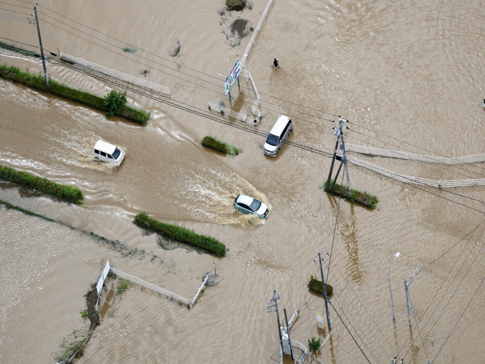 An aerial view of flooded areas after heavy rain in Oamishirasato, Chiba Prefecture, Japan (Photo/Reuters)