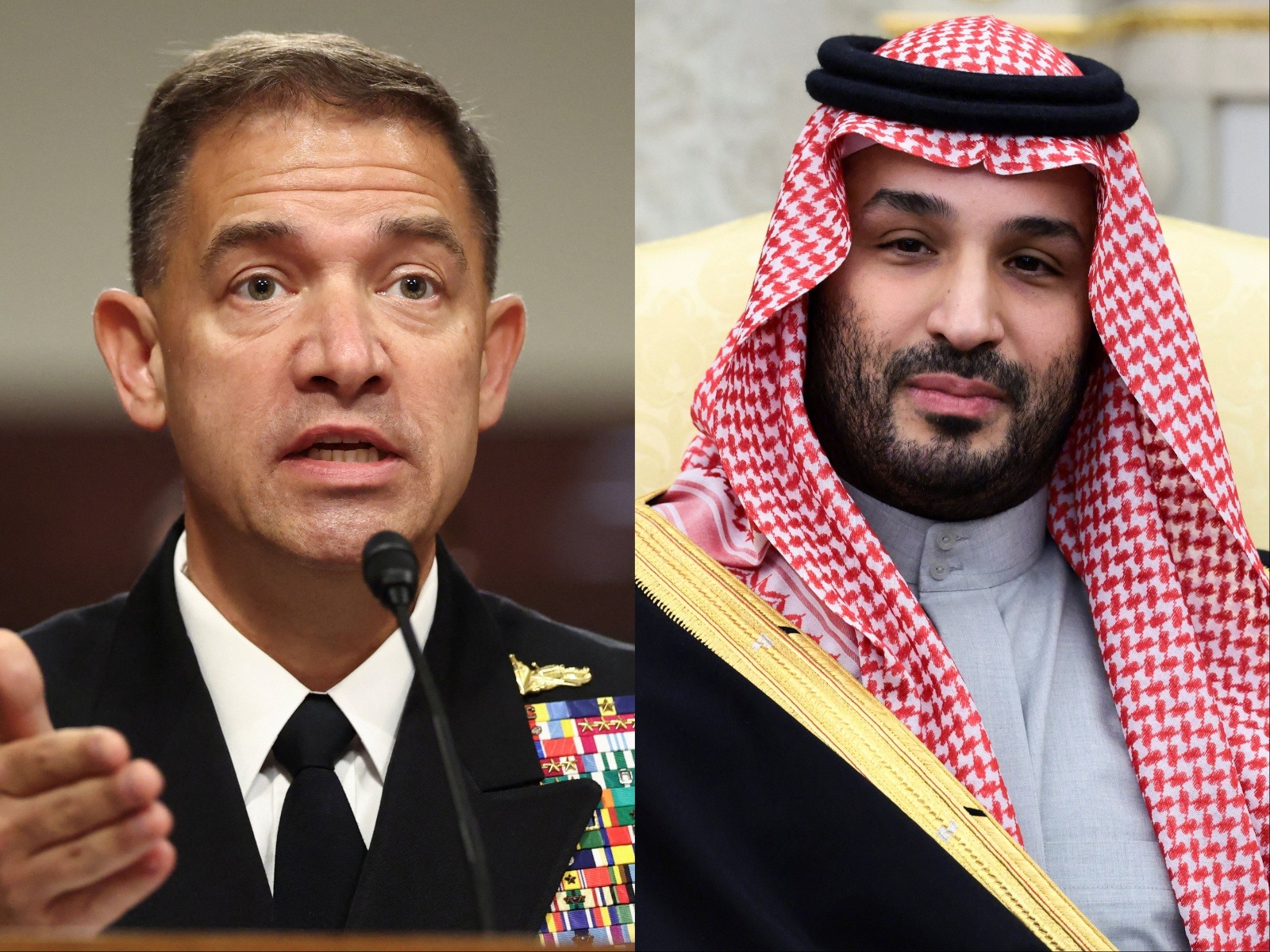 US CENTCOM Commander Admiral Brad Cooper (right) and Saudi Crown Prince Mohammed bin Salman (Photos/Reuters)