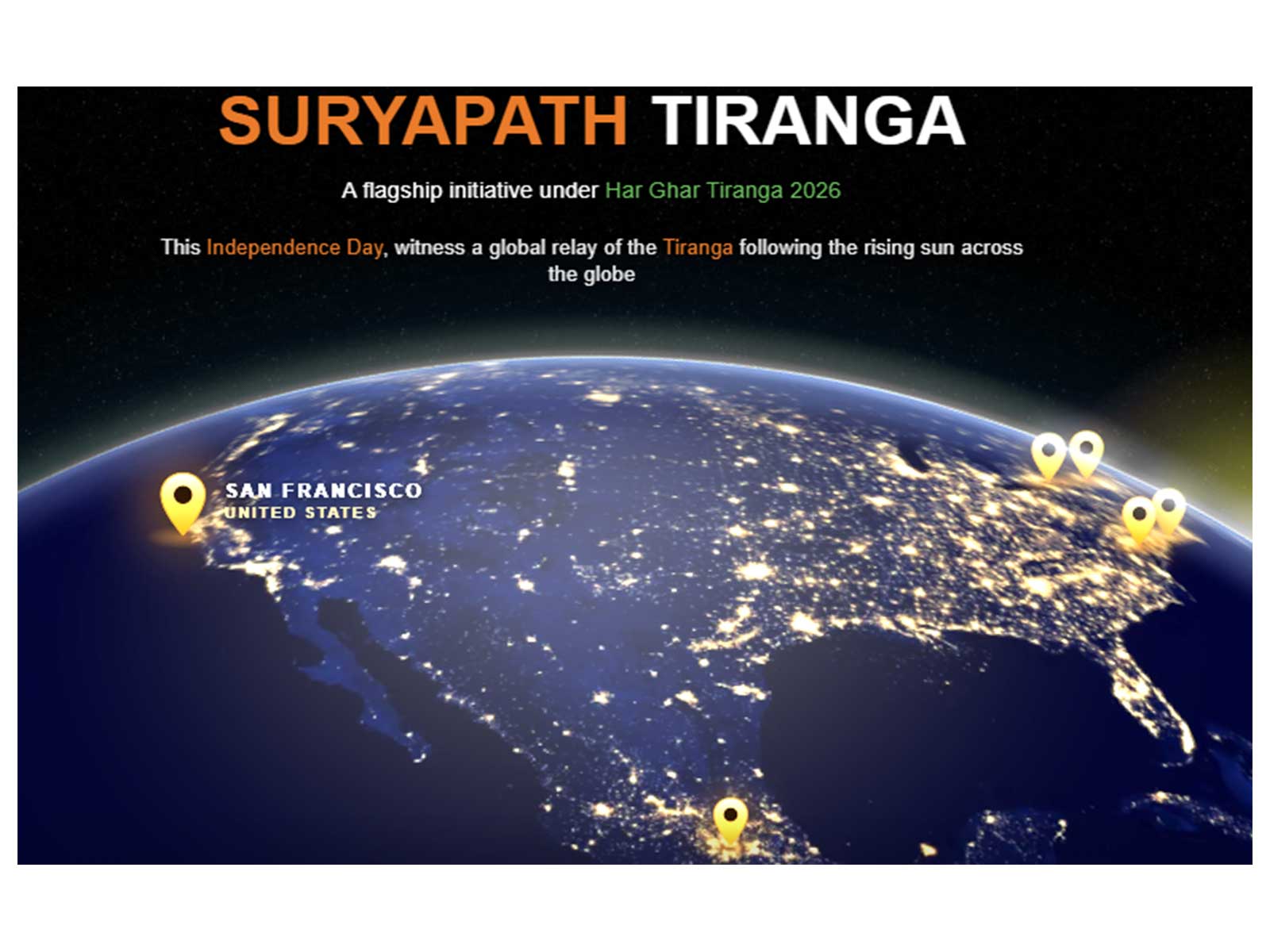 Global relay of Tiranga across the world (Photo/www.harghartiranga.com) Global relay of Tiranga across the world (Photo/www.harghartiranga.com)
