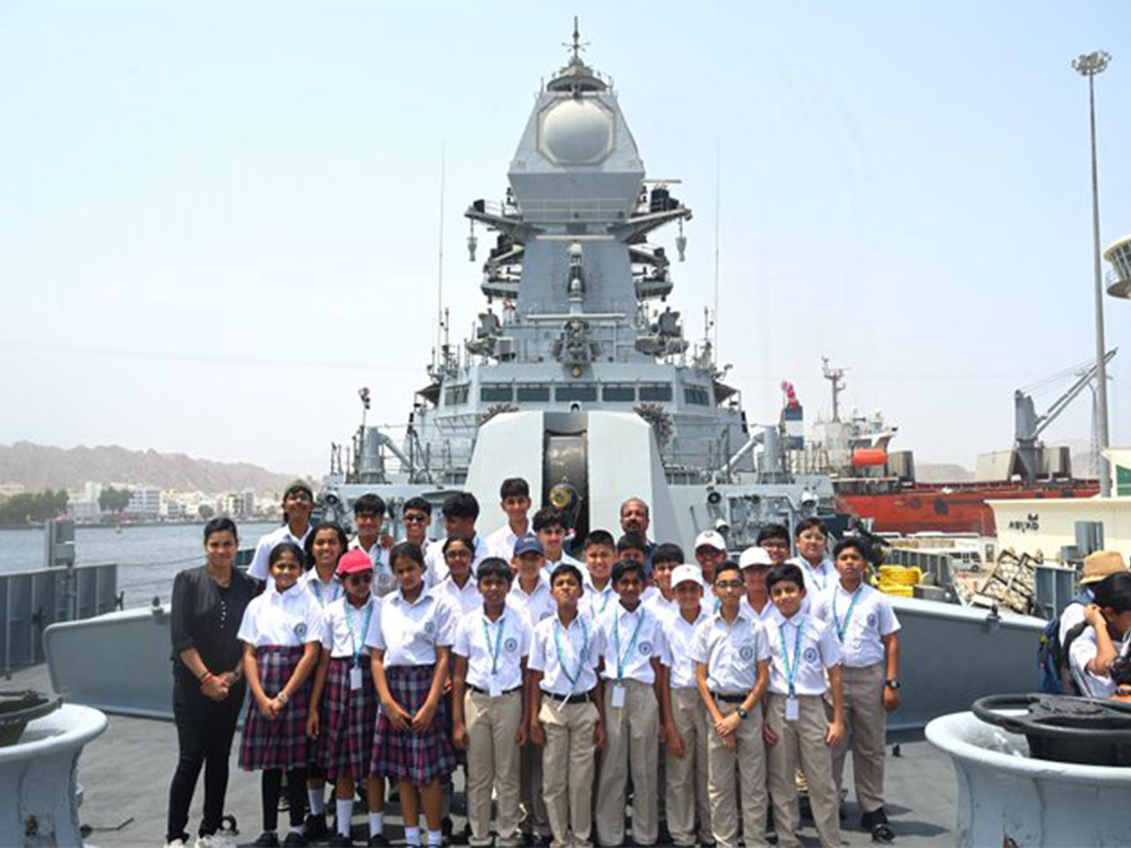 More than 200 students from Indian schools in Muscat visit Indian Naval Ship (INS) Imphal at Sultan Qaboos Port in Oman. (Photo: X/@Indemb_Muscat) More than 200 students from Indian schools in Muscat visit Indian Naval Ship (INS) Imphal at Sultan Qaboos Port in Oman. (Photo: X/@Indemb_Muscat)