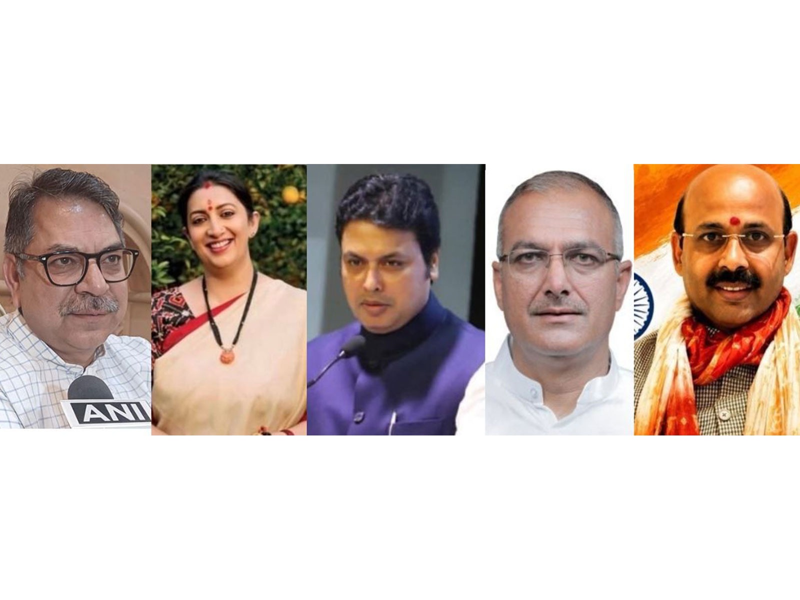 BJP leaders Satish Poonia, Smriti Irani, Biplab Kumar Deb, Sanjay Bhatia, Harish Dwivedi (L to R) (Photo/ANI,X)