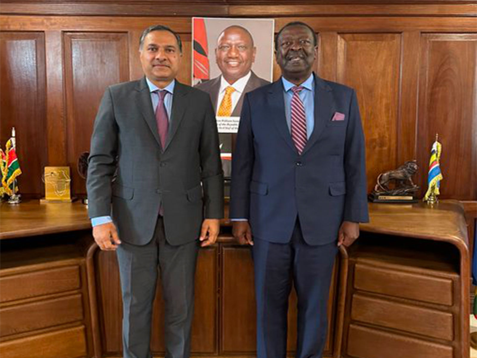India’s High Commissioner to Kenya Adarsh Swaika meets Kenyan Prime Cabinet Secretary Musalia W Mudavadi in Nairobi. (Photo: X/@IndiainKenya)