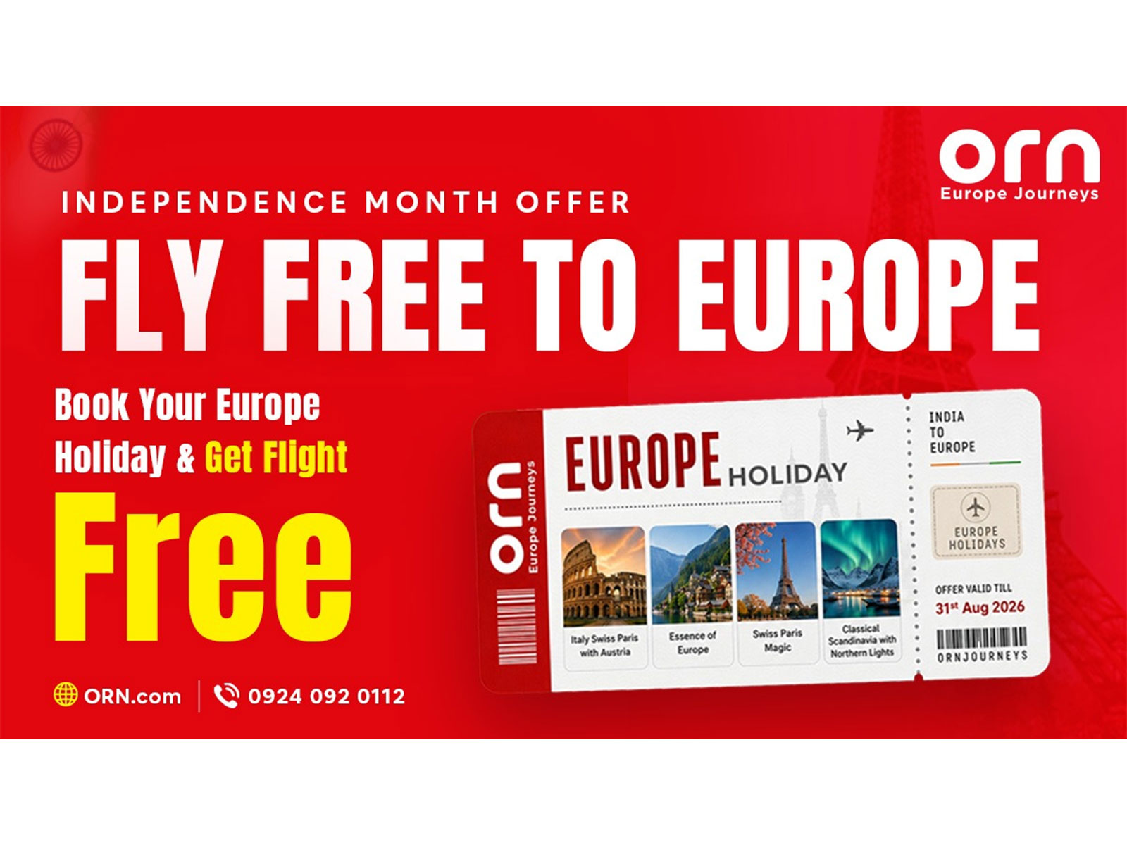 Fly Free to Europe: Independence Month Exclusive Offer with ORN.COM