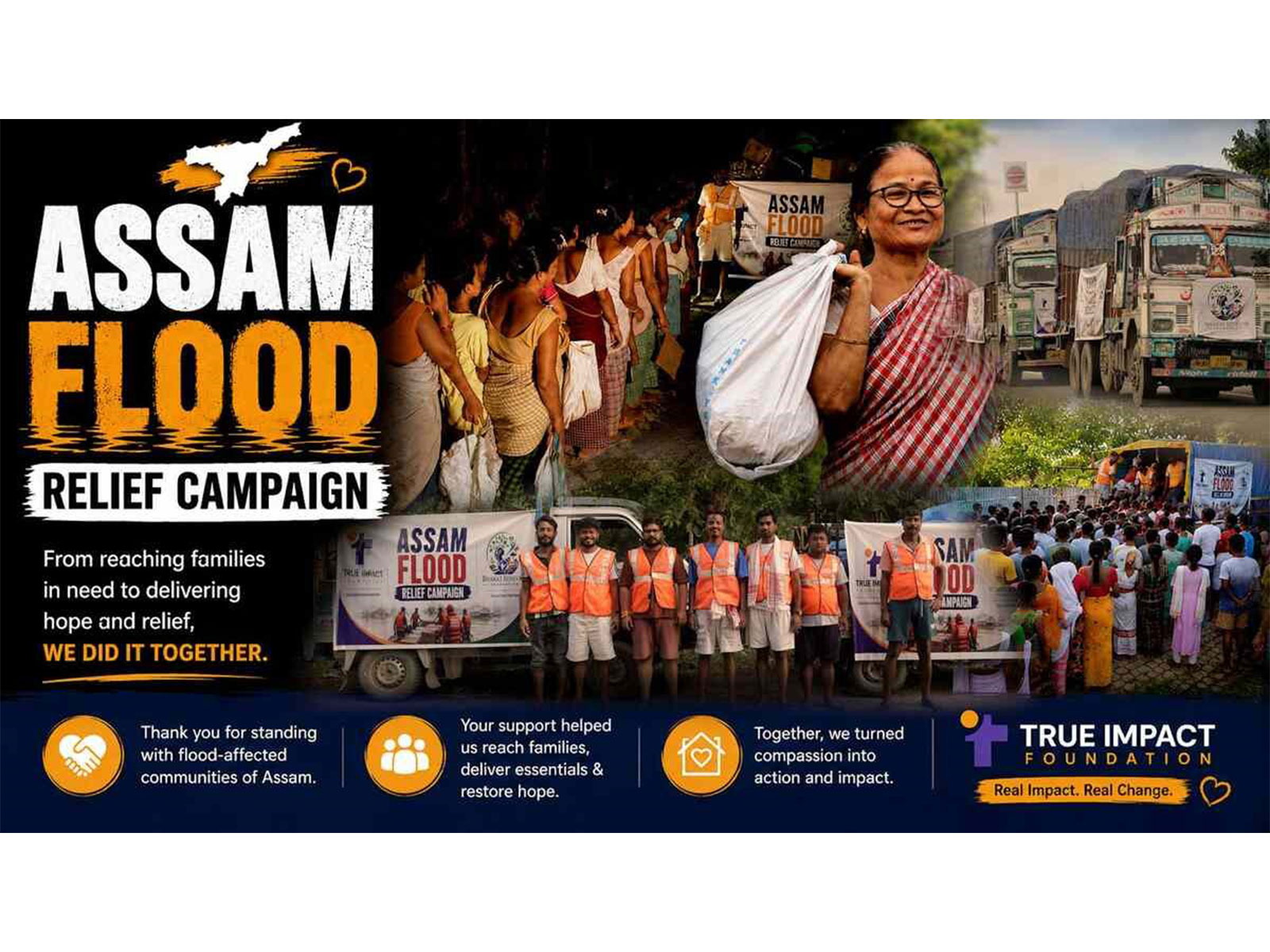 True Impact Foundation and Bharat Benevita Foundation Deliver Flood Relief to Over 12,000 People Across Assam