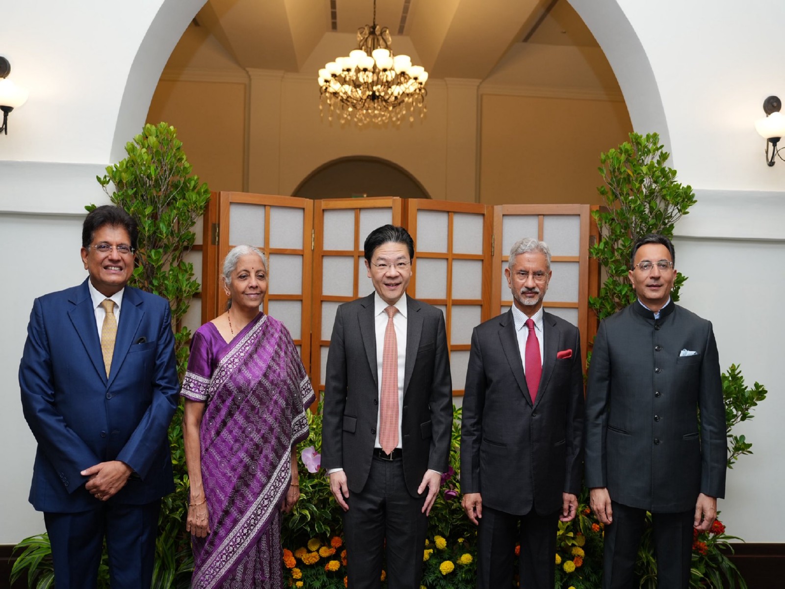 External Affairs Minister S Jaishankar held a meeting with Singaporean Prime Minister and Finance Minister Lawrence Wong, along with Finance Minister Nirmala Sitharaman, Union Minister of Commerce and Industry, Piyush Goyal, and Union Minister of State for Commerce and Industry, Jitin Prasada (Photo/X/@DrSJaishankar) External Affairs Minister S Jaishankar held a meeting with Singaporean Prime Minister and Finance Minister Lawrence Wong, along with Finance Minister Nirmala Sitharaman, Union Minister of Commerce and Industry, Piyush Goyal, and Union Minister of State for Commerce and Industry, Jitin Prasada (Photo/X/@DrSJaishankar)