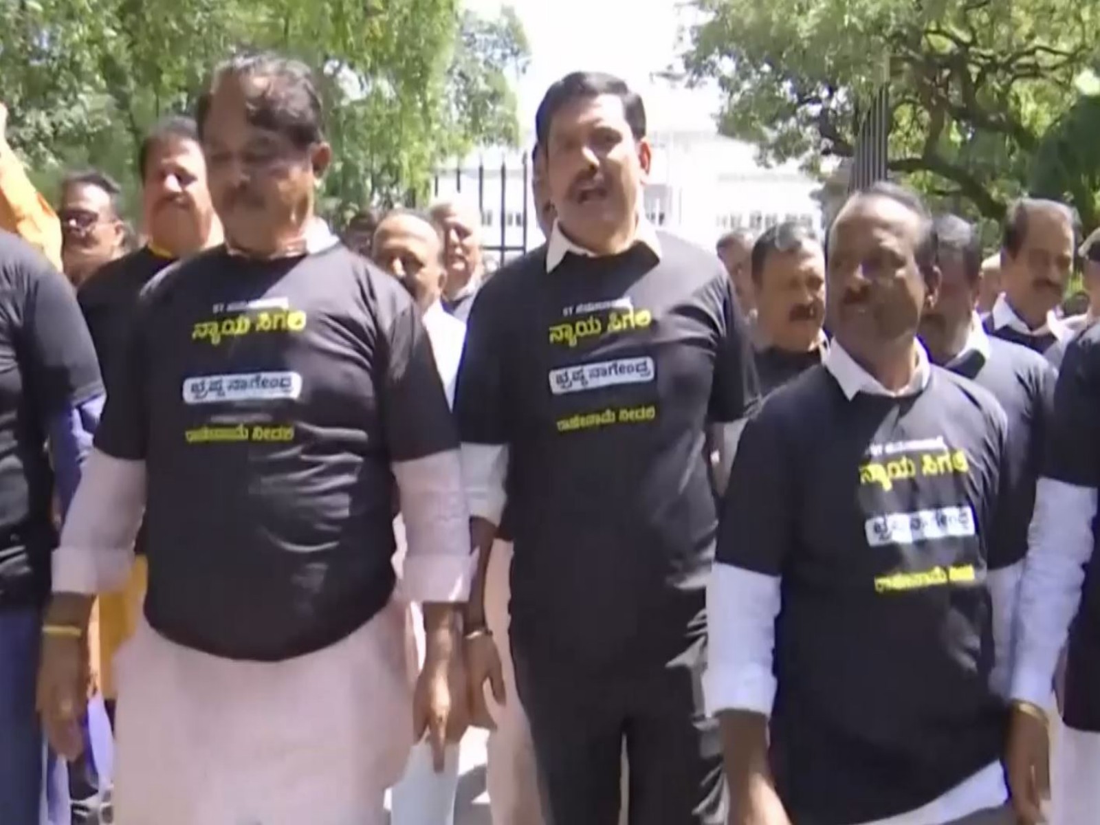 BJP MLAs hold protest march in Bengaluru demanding B Nagendra's resignation (Photo/ANI)