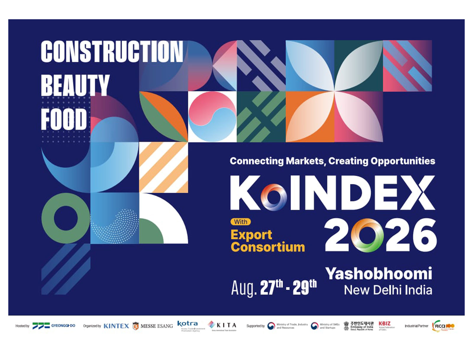 KOINDEX 2026, hosted by Gyeonggi-do and organized by KINTEX and Messe Esang, runs Aug. 27–29 at Yashobhoomi Convention Centre, New Delhi