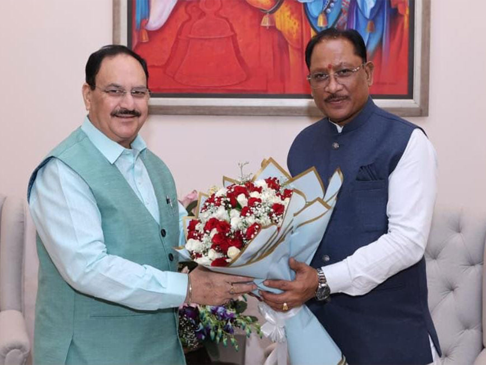 Vishnu Deo Sai with Union Health Minister J.P. Nadda (Photo/ANI)