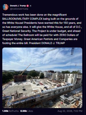 Trump highlights progress on White House ballroom as Supreme Court temporarily allows&hellip;