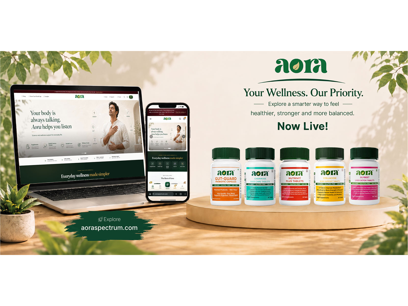 Aora’s supplements and digital wellness platform, now in one place at aoraspectrum.com.