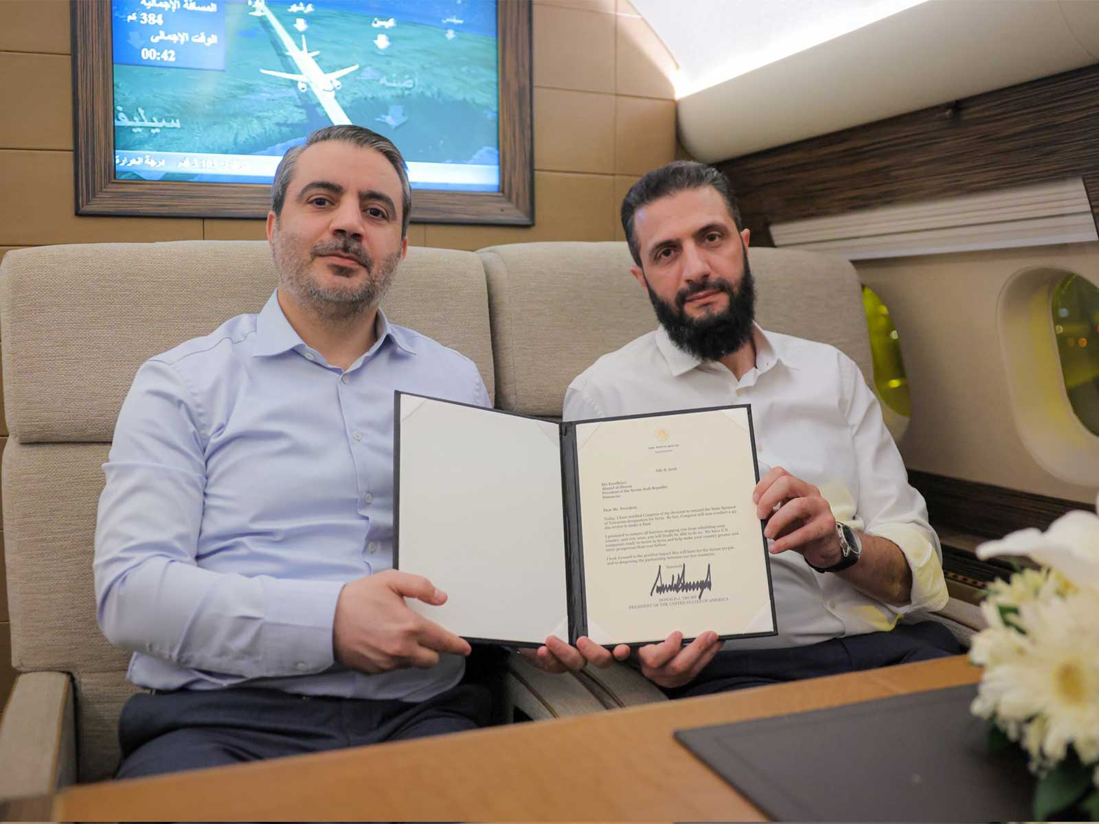 Syrian Foreign Minister Asaad al-Shaibani (Left) and President Ahmed al-Sharaa (Photo/X/@AsaadHShaibani)