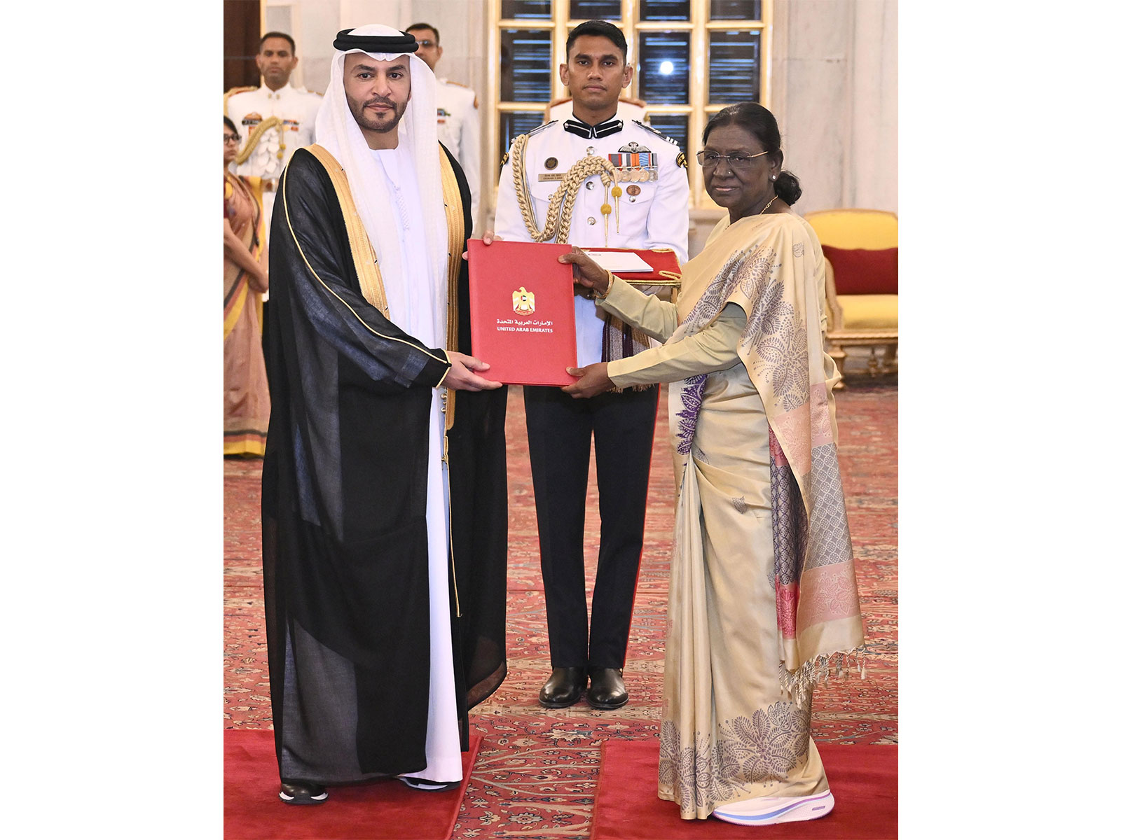 Ambassador of UAE to India Abdulla Saif Alnuaimi presents his credentials to President Droupadi Murmu (Photo/X/@UAEembassyIndia) Ambassador of UAE to India Abdulla Saif Alnuaimi presents his credentials to President Droupadi Murmu (Photo/X/@UAEembassyIndia)