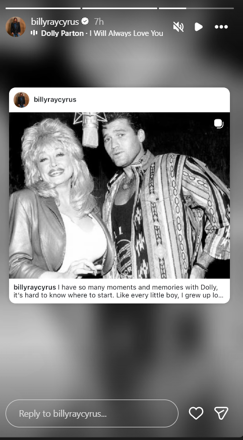 Billy Ray Cyrus remembers Dolly Parton, reveals “beautiful message” she sent before her death