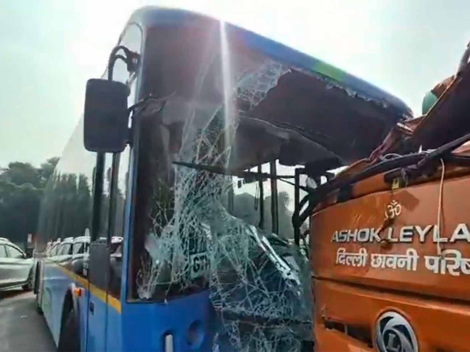A truck collided with DTC bus in Delhi (Photo/ANI)