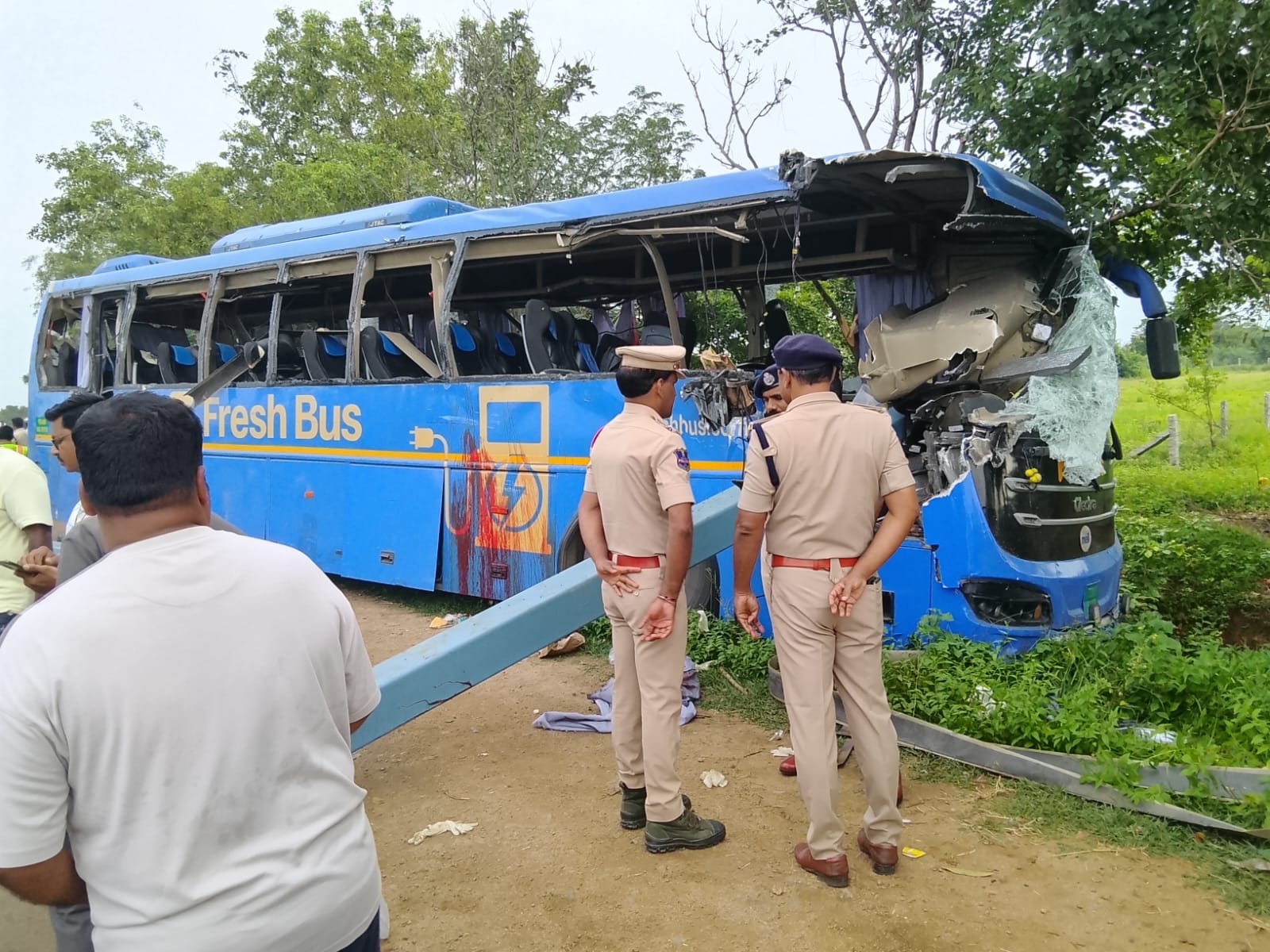Visuals of the private bus involved in the fatal accident in Suryapet, Telangana (Photo/ANI)