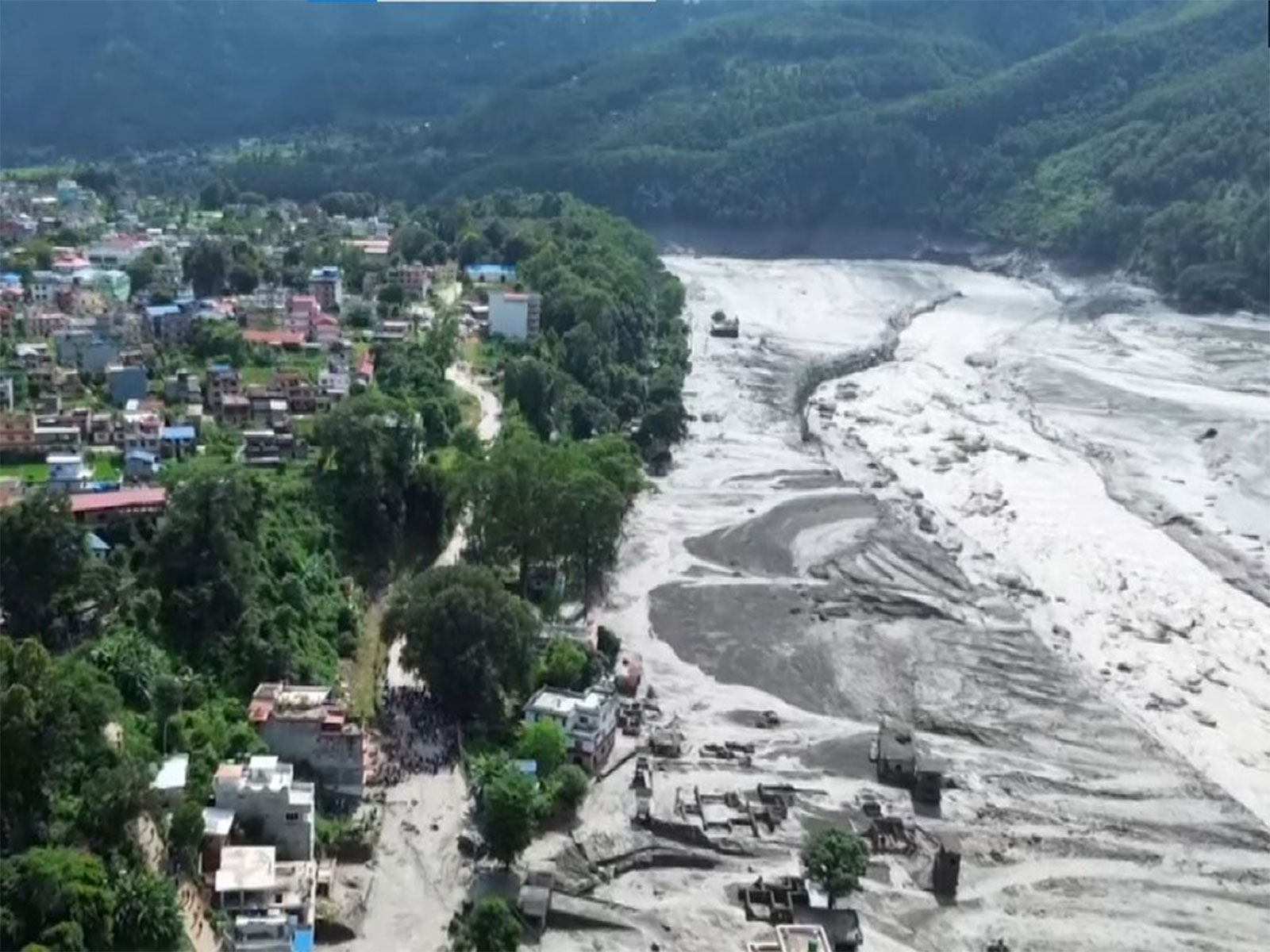 Drone visuals of flood-affected areas in Nuwakot district of Nepal (Photo/ANI)