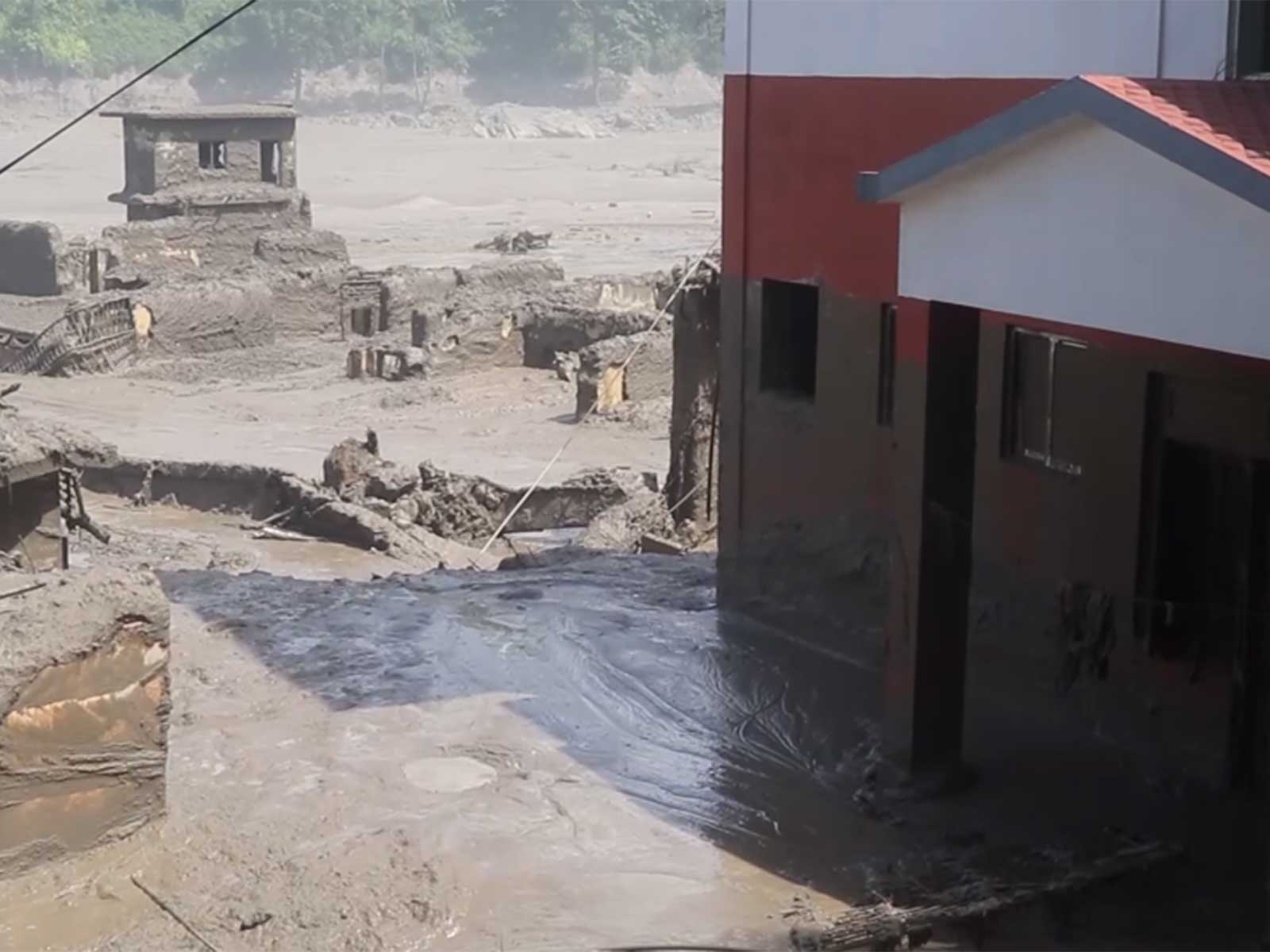 Flood-affected areas in Bhotekoshi (Photo/RSS Nepal via ANI)