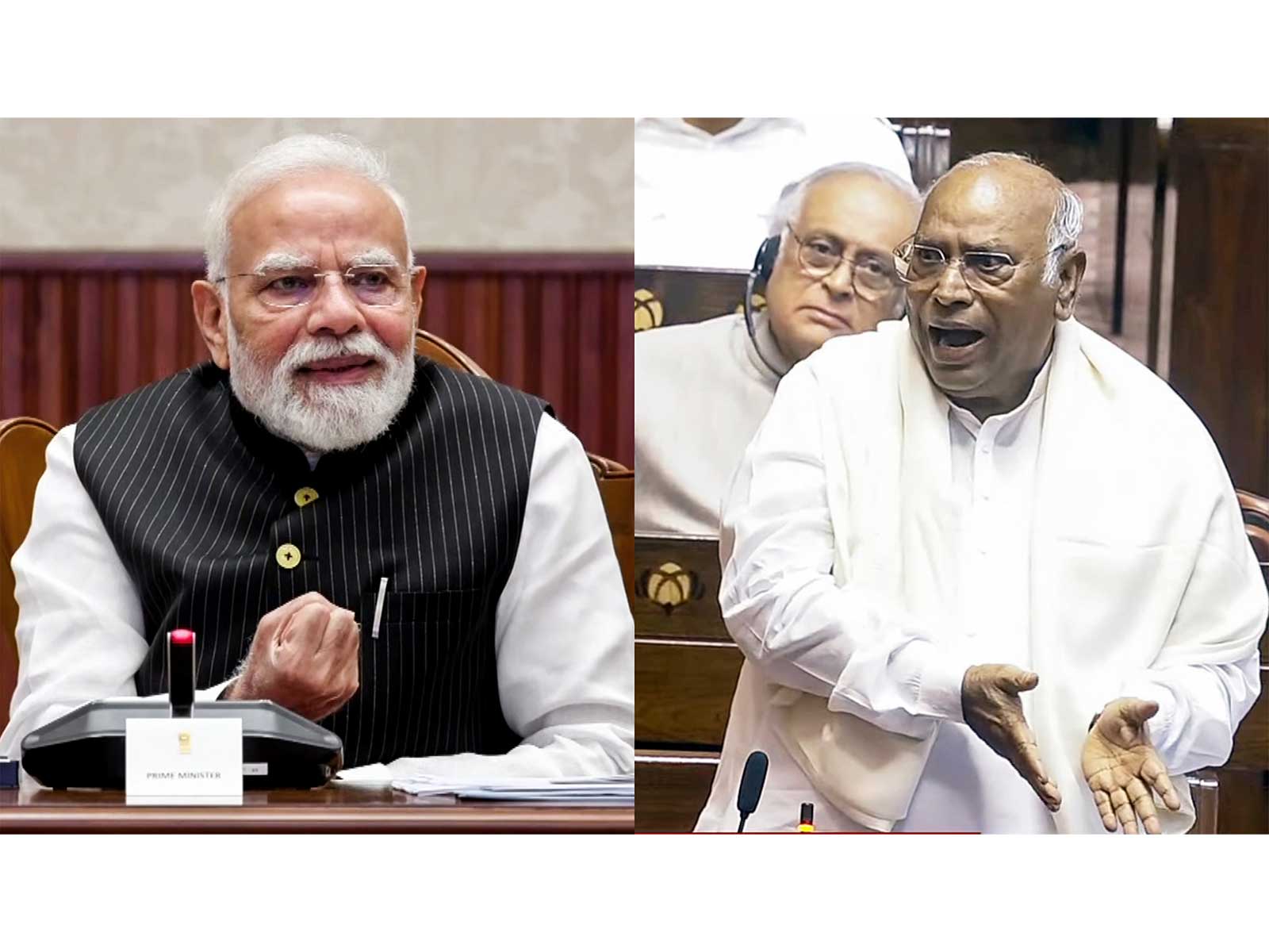 Prime Minister Narendra Modi (L) and Congress chief Mallikarjun Kharge (R) (Photo/File Photo/ANI)