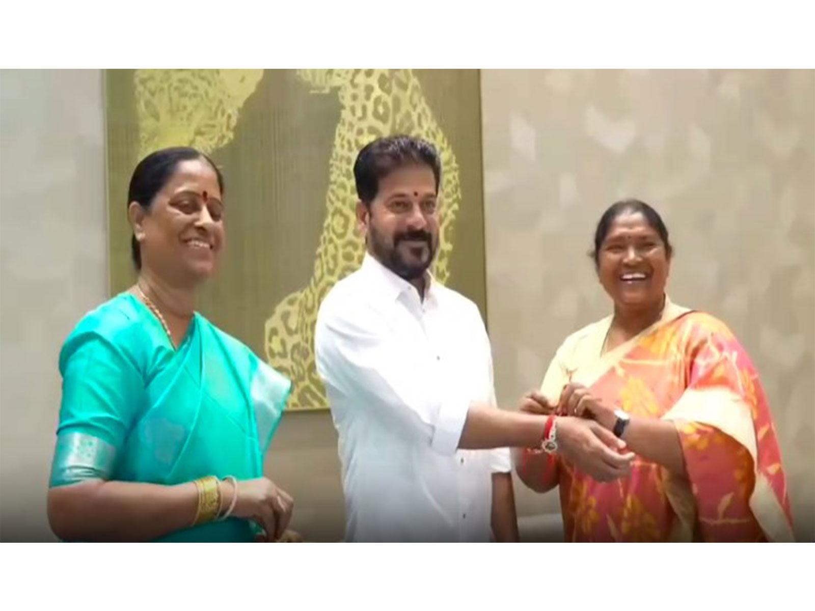 Telangana Ministers Konda Surekha and Anasuya Seethaka with CM Revanth Reddy (Photo/ANI)