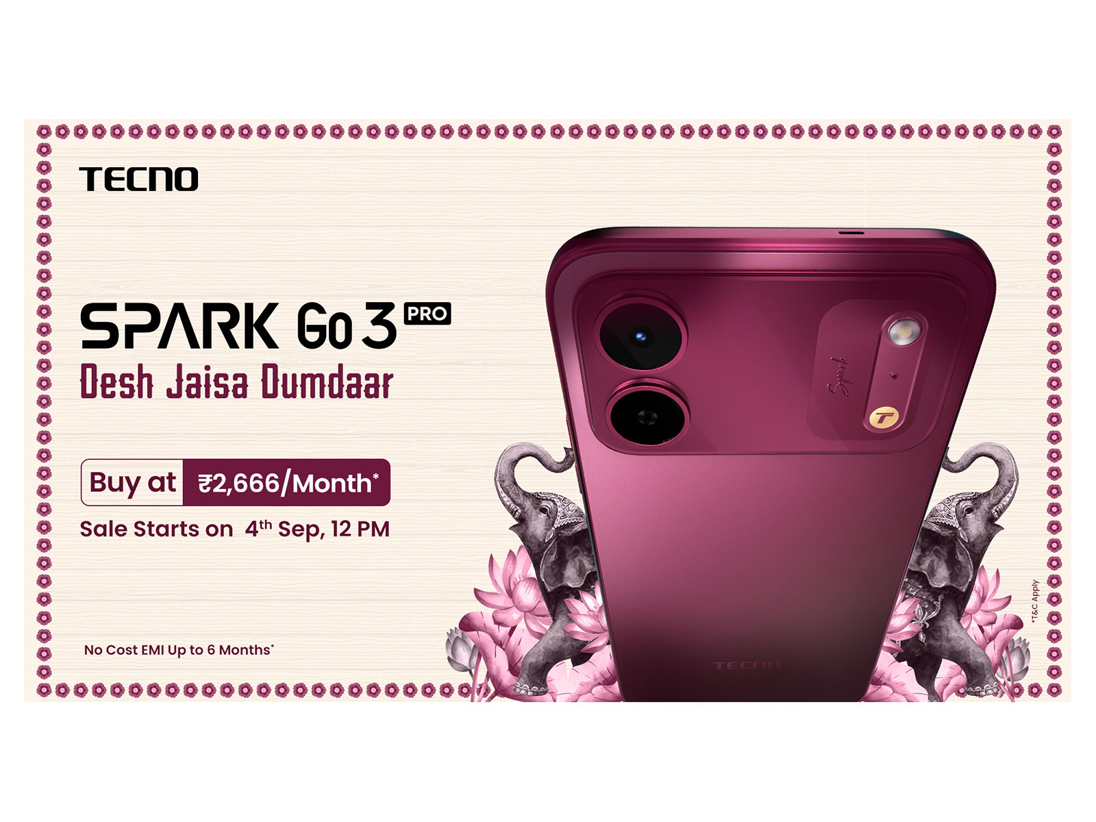 TECNO SPARK Go 3 Pro combines segment-first IP69 durability, a 120Hz display and 5200mAh battery, built for India’s demanding everyday journeys.