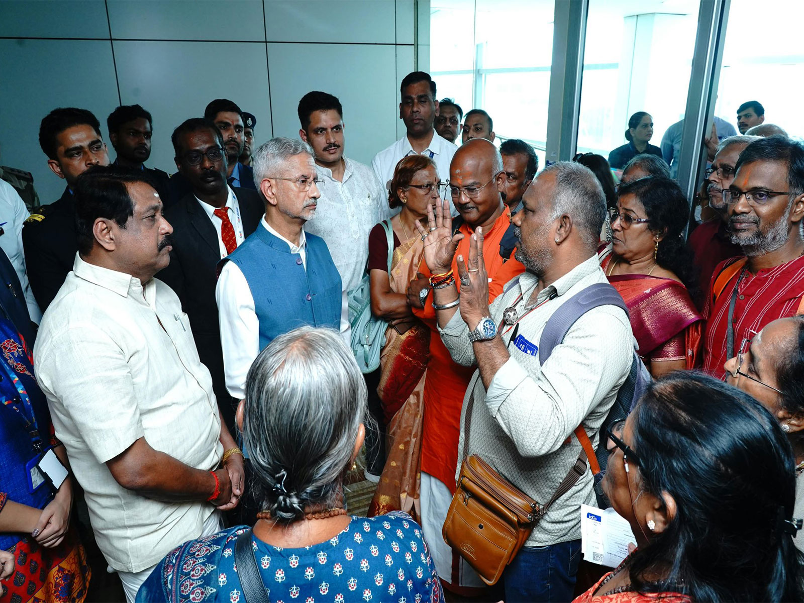 EAM S Jaishankar receives Tamil Nadu pilgrims rescued from Nepal (Photo/@DrSJaishankar/X)