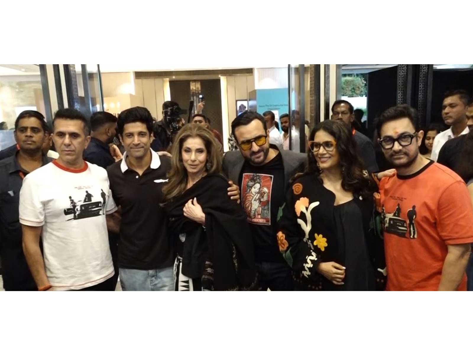 L-R Ritesh Sidhwani, Farhan Akhtar, Dimple Kapadia, Saif Ali Khan and Aamir Khan (Photo/ANI) L-R Ritesh Sidhwani, Farhan Akhtar, Dimple Kapadia, Saif Ali Khan and Aamir Khan (Photo/ANI)