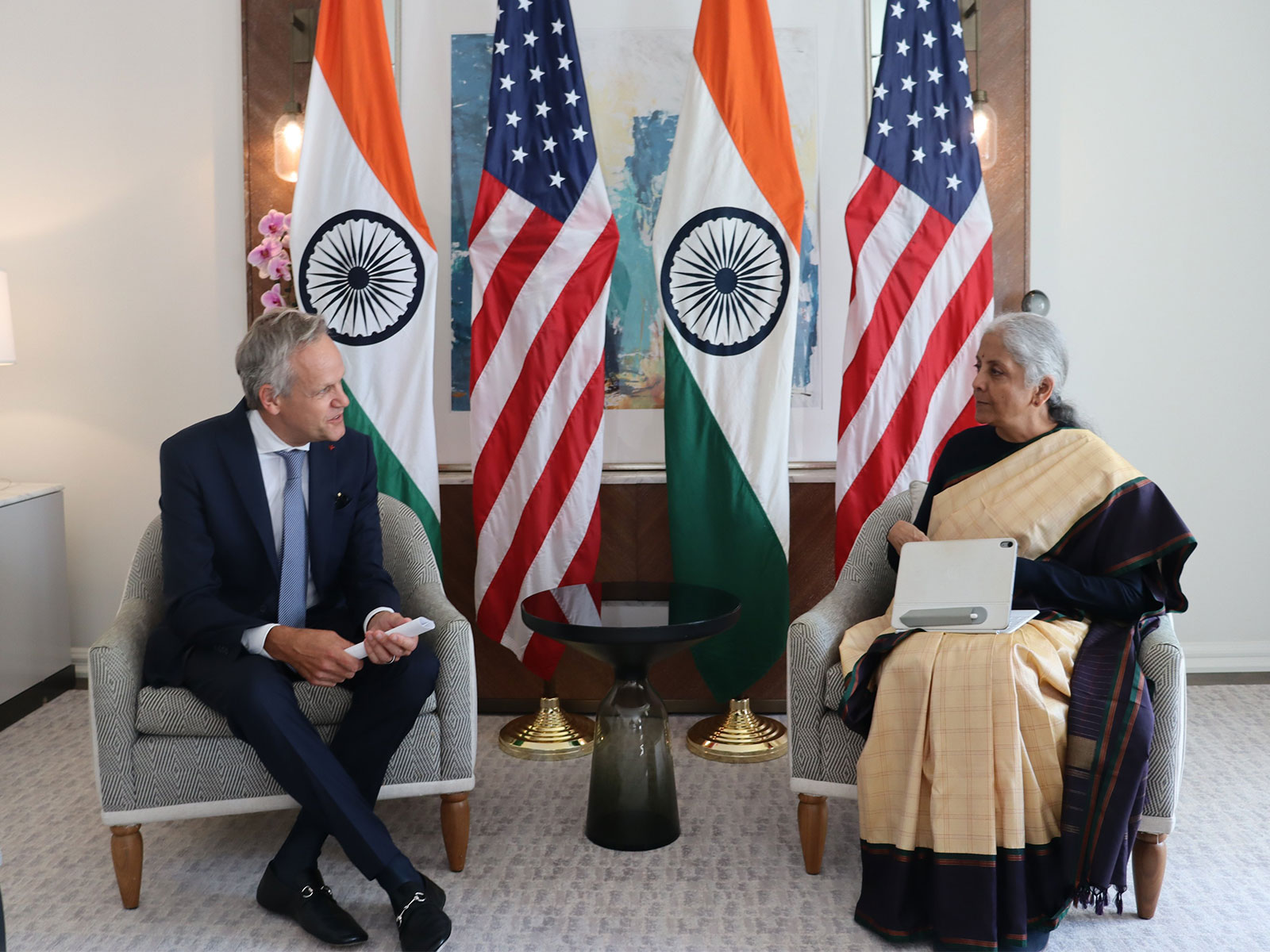 FM Sitharaman with Luca Zaramella (Photo/ANI) FM Sitharaman with Luca Zaramella (Photo/ANI)