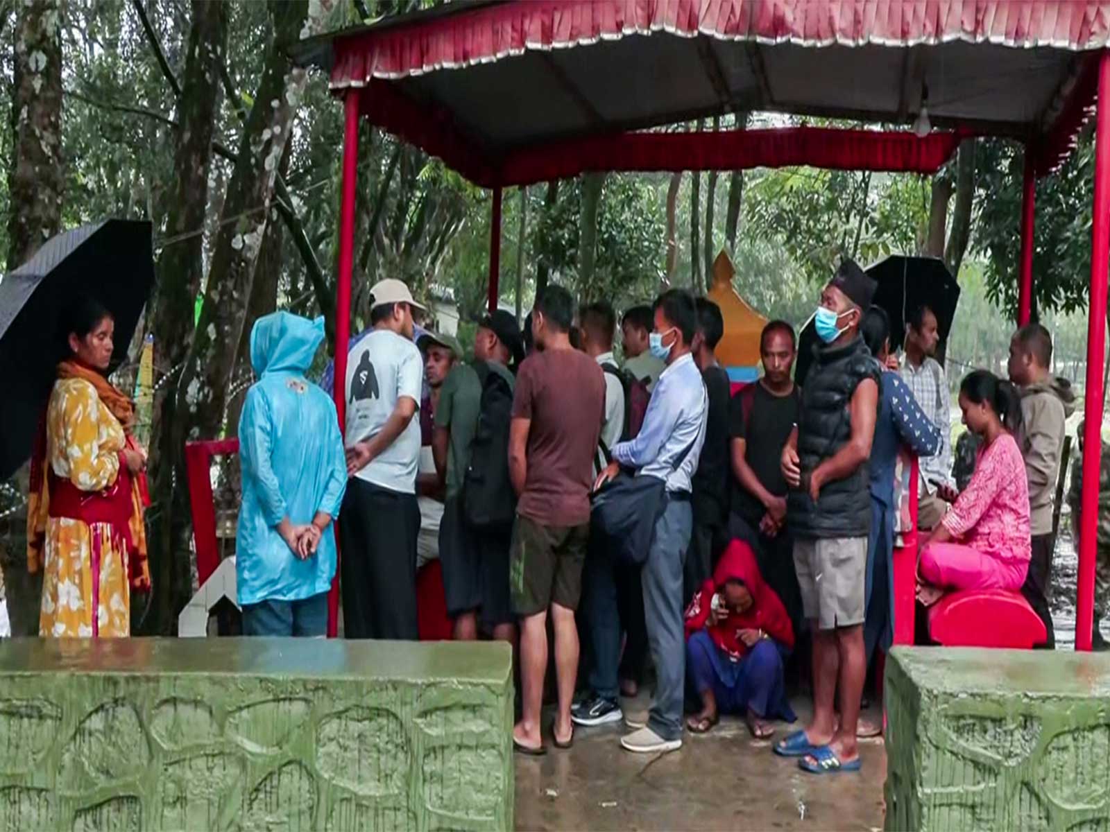 People gathered after being evacuated in Trishuli, Nuwakot district (Photo/ANI)