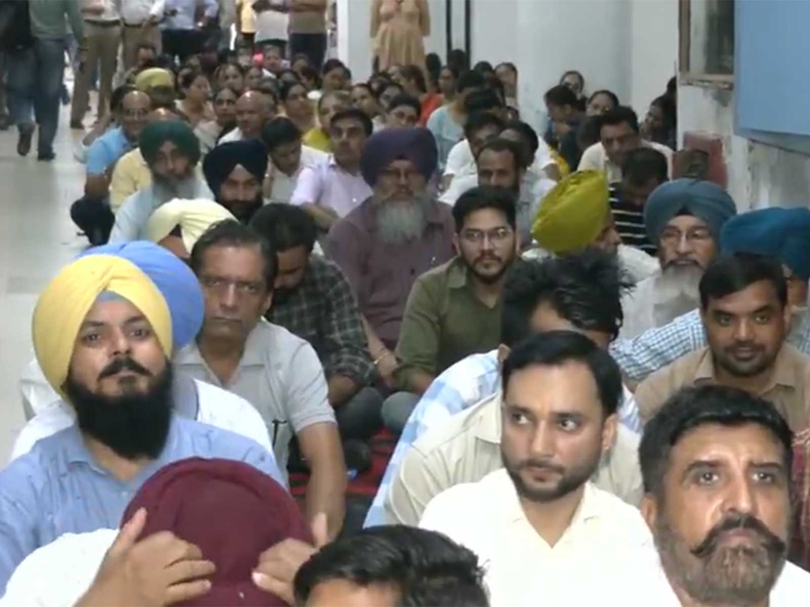 Visual from mass leave protest by Punjab Govt employees shutting Punjab State Secretariat (Photo/ANI)