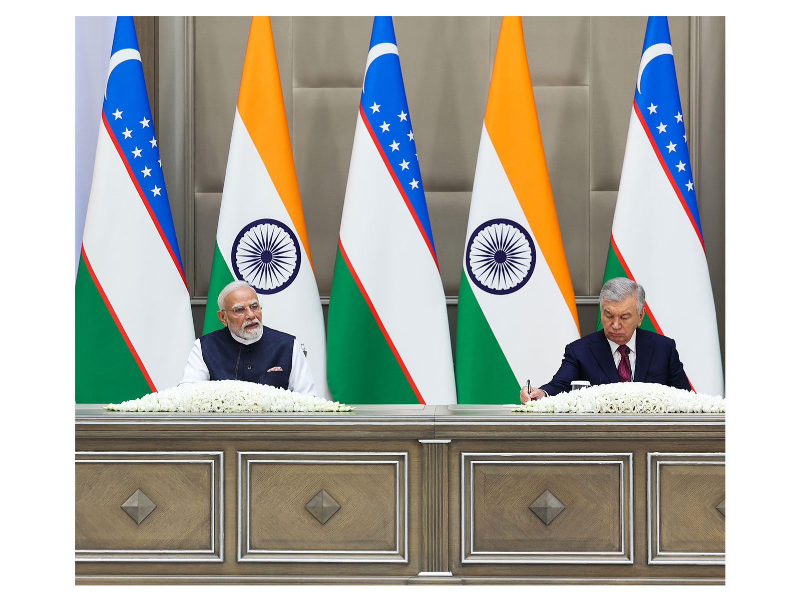 Prime Minister Narendra Modi speaks during the joint press meet with Uzbekistan President Shavkat Mirziyoyev (Photo/ANI) Prime Minister Narendra Modi speaks during the joint press meet with Uzbekistan President Shavkat Mirziyoyev (Photo/ANI)