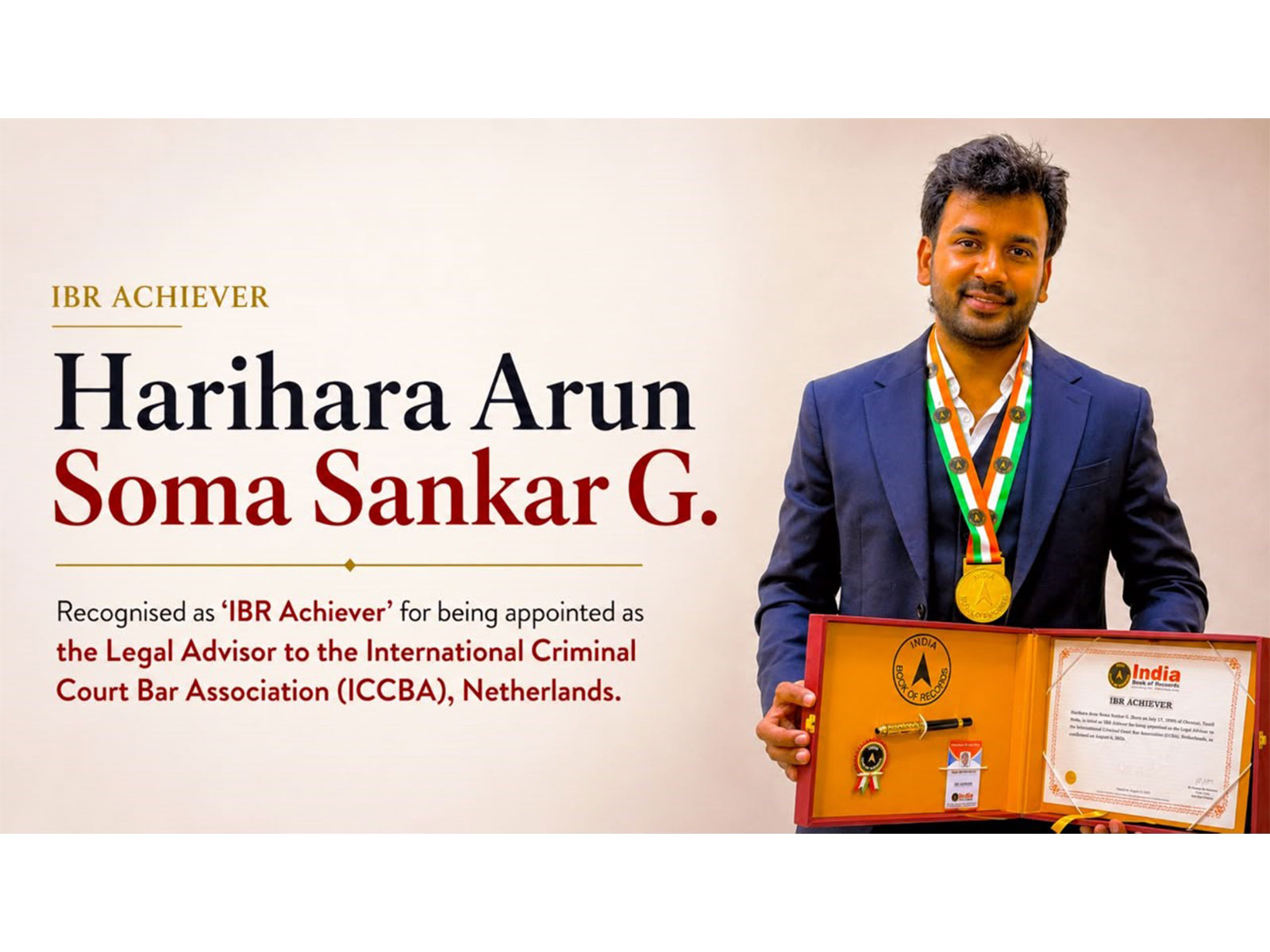 Chennai Legal Professional G. Harihara Arun Somasankar Earns ‘IBR Achiever’ Recognition from India Book of Records