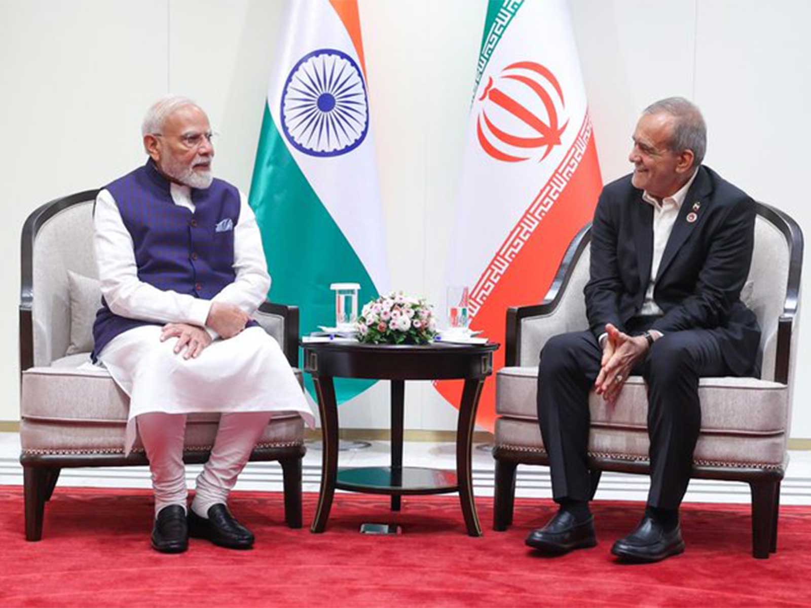Prime Minister Narendra Modi during his meeting with Iranian President Masoud Pezeshkian on the sidelines of the Shanghai Cooperation Organisation Summit in Bishkek. (Photo: X/@MEAIndia)