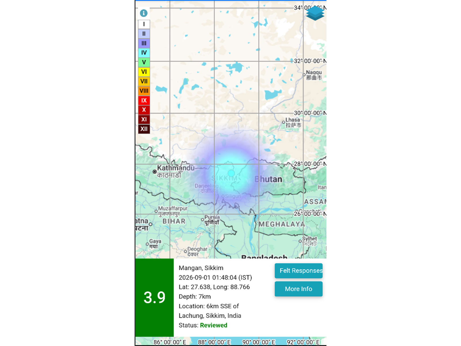 Earthquake of magnitude 4.9 strikes Mangan District (Photo/X/@NCS_Earthquake)