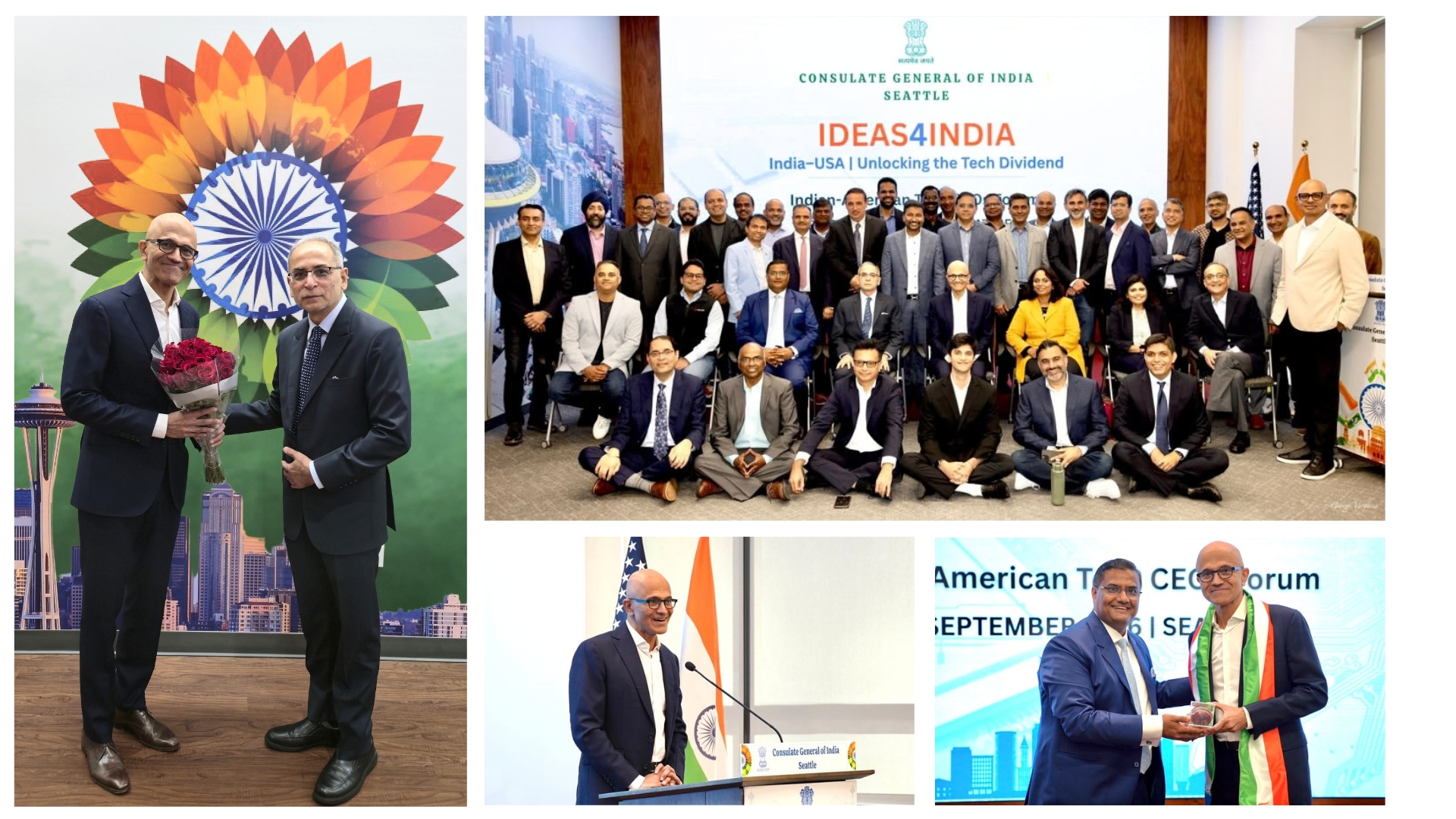 Satya Nadella Addresses “IDEAS4INDIA”: Indian American Tech CEOs Forum Hosted By Indian Consulate, Seattle