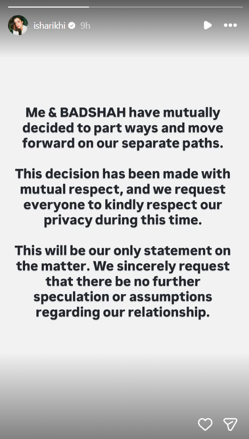 Badshah, Isha Rikhi announce divorce five months after marriage