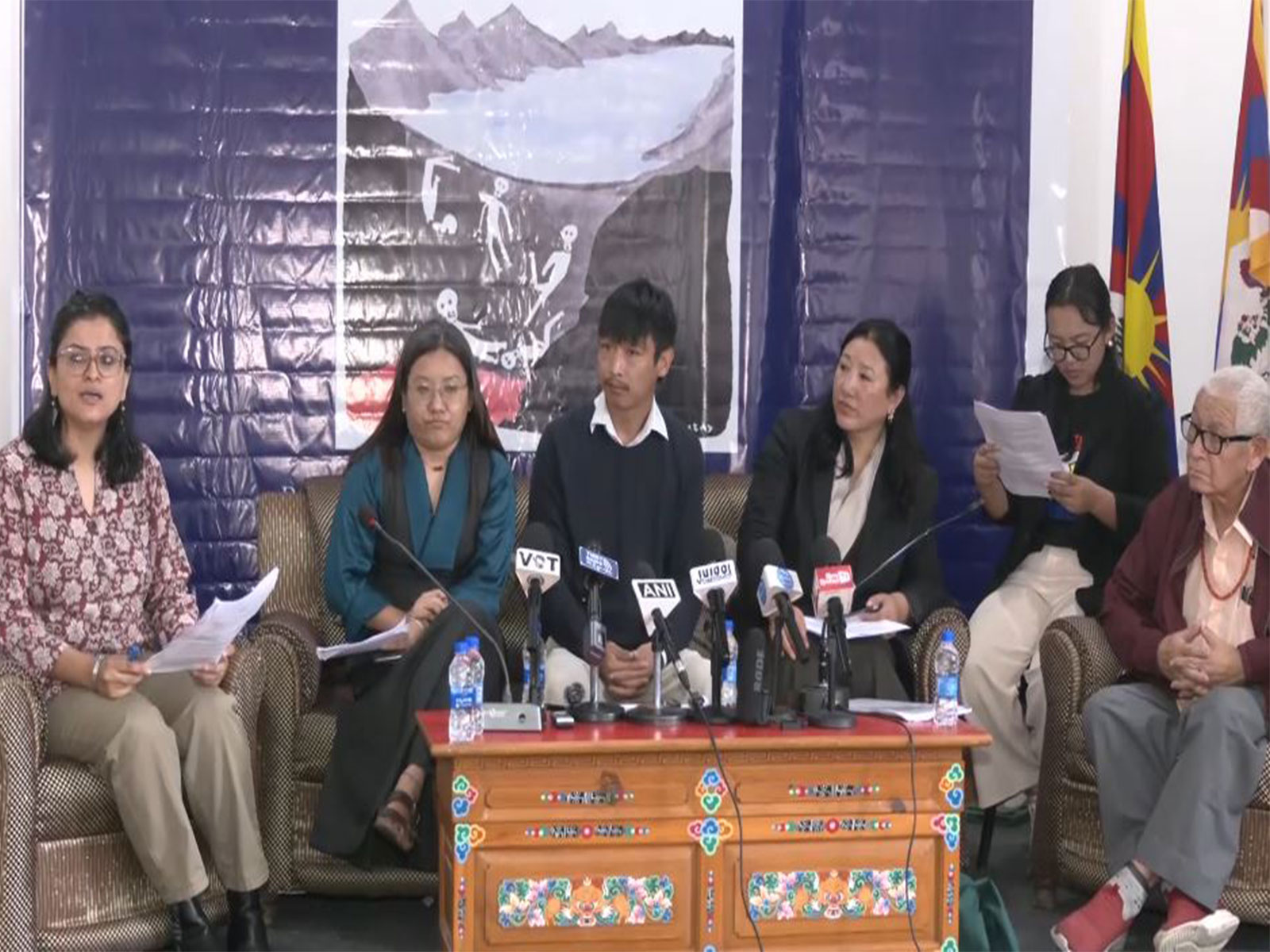 International Tibet Network (ITN) and Students For A Free Tibet-India (SFT-India) members hold a press conference in Himachal Pradesh (Photo/ANI)