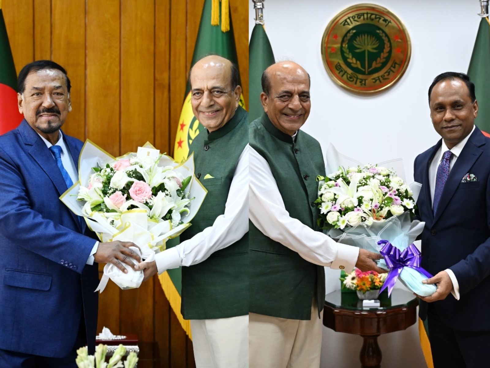 Indian High Commissioner to Bangaldesh, Dinesh Trivedi, called on the Speaker of the Bangladesh National Parliament, Hafiz Uddin Ahmed, Bir Bikram, MP (On Left) and Deputy Speaker of the National Parliament, Barrister Kaiser Kamal, MP (Photo/Indian High Commission of Bangladesh)