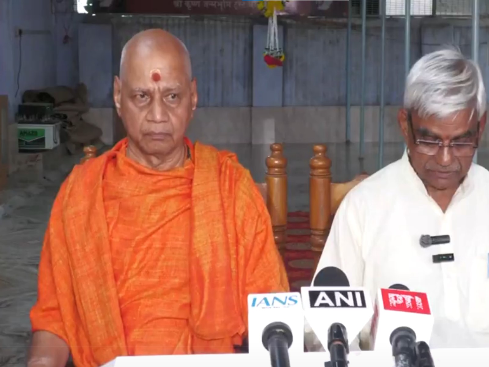 Swami Govind Dev Giri Ji Maharaj and Krishna Mohan addressed the press conference (Photo/ANI)