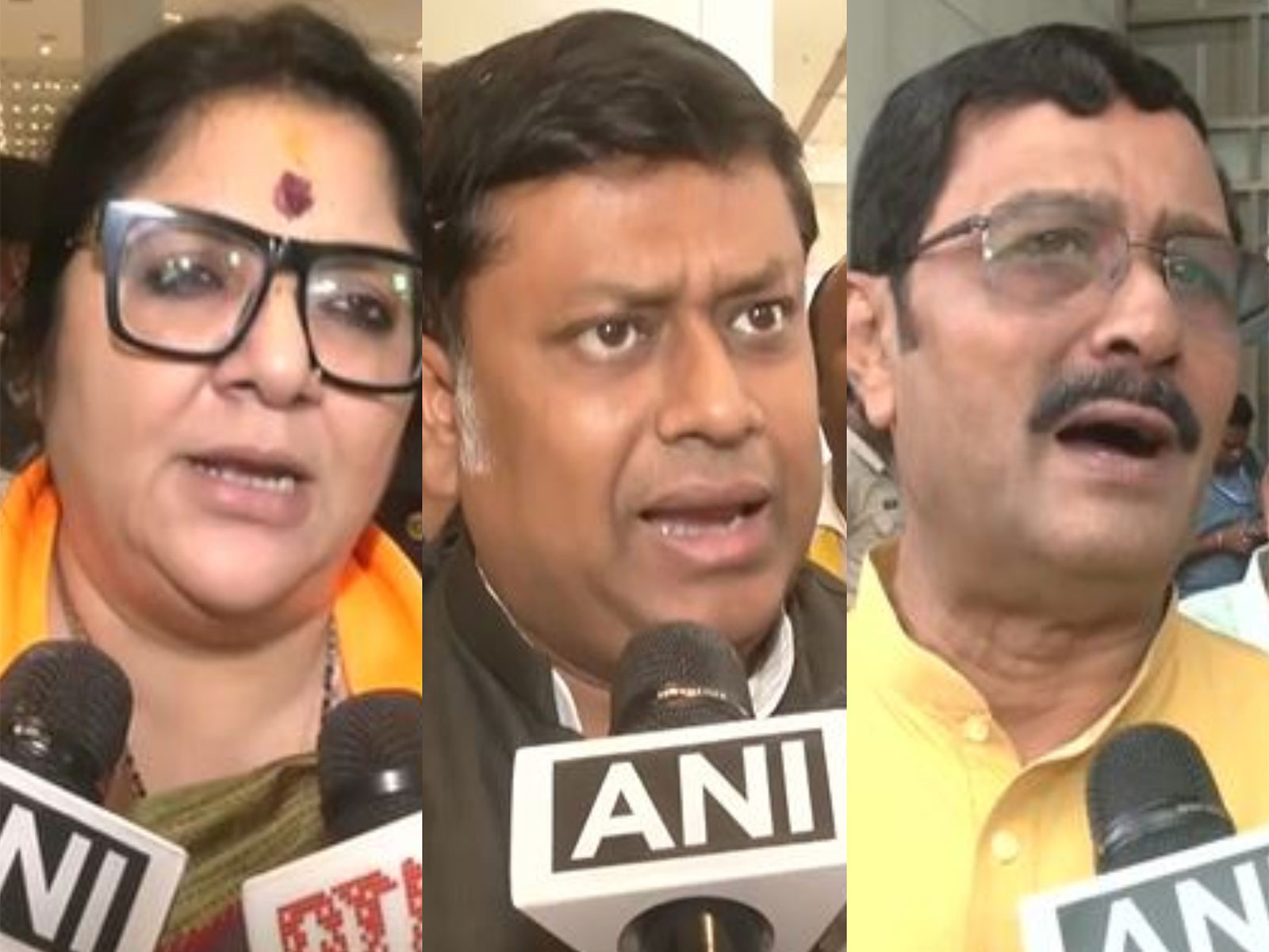 (From L to R) BJP State General Secretary Locket Chatterjee, Union Minister Sukanta Majumdar and  BJP MP Rahul Sinha (Photo/ANI)